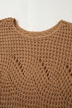 Camel Hollowed Detail Wide Sleeve Loose Pullover Sweater