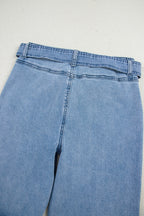 Beau Blue Western Washed Bow Knot Sash Wide Leg Jeans