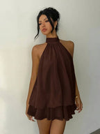 Halter Neck Backless Peplum Dress Set Summer Chic
