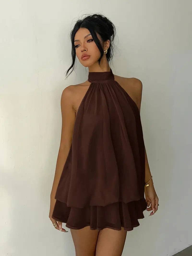 Halter Neck Backless Peplum Dress Set Summer Chic