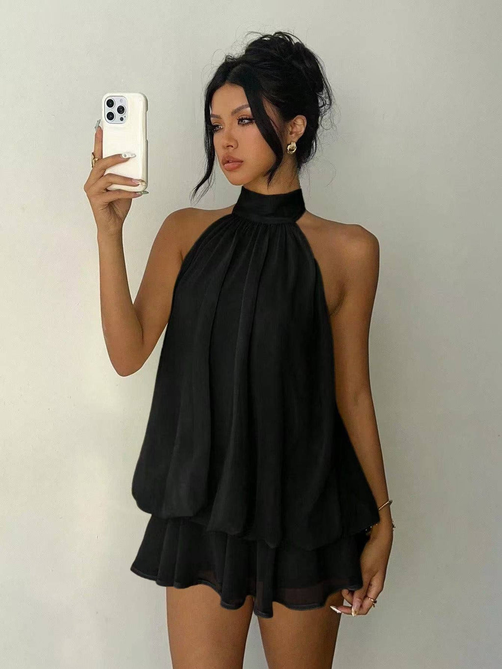 Halter Neck Backless Peplum Dress Set Summer Chic