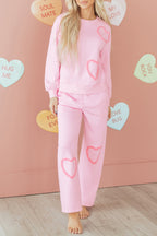 Phalaenopsis Chenille Heart Pattern Casual 2pcs Pants Set