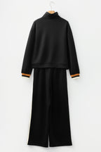 Black Striped Patchwork Quarter Zip Pullover Loose Pant Set