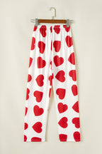 Red Ruffled Tank Top And Heart Print Pants Lounge Set