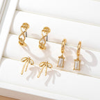 Baguette Stone Hoop, Bow Trio Earring Set | 80E61789