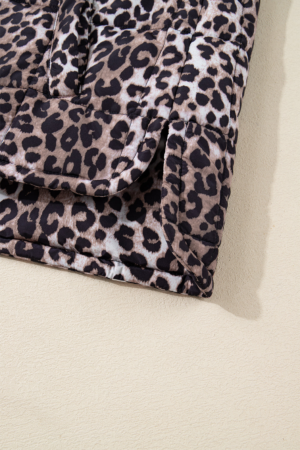Brown Leopard Quilted Full Zipper Casual Puff Vest