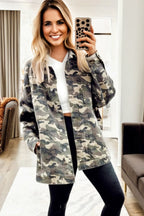 Green Camo Chest Pockets Loose Jean Jacket