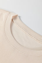 Jet Stream Solid Color Textured Knit Drop Shoulder Pullover Drawstring Shorts Set