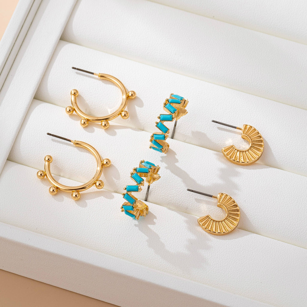 Turquoise Enamel Hoop Trio Earring Set | 80E61672