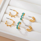 Turquoise Enamel Hoop Trio Earring Set | 80E61672