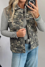 Green Camo Cargo Denim Vest