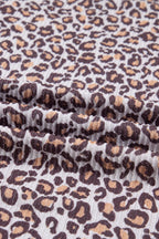 Khaki Leopard Ribbed Long Sleeve Top Drawstring Shorts 2pcs Outfit