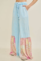 Mineral Washed Spring Picnic Print Ruffle Flare Pants HP7117