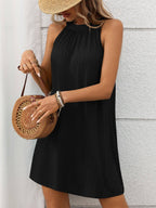 Black Halter Neck Sleeveless Swing Mini Dress Summer