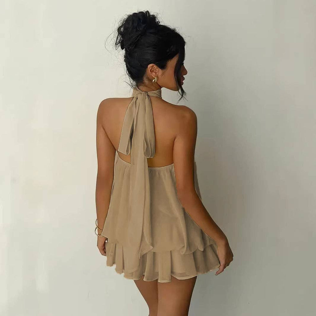 Halter Neck Backless Peplum Dress Set Summer Chic