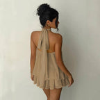 Halter Neck Backless Peplum Dress Set Summer Chic
