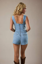 STUD DETAIL V-NECK DENIM ROMPER