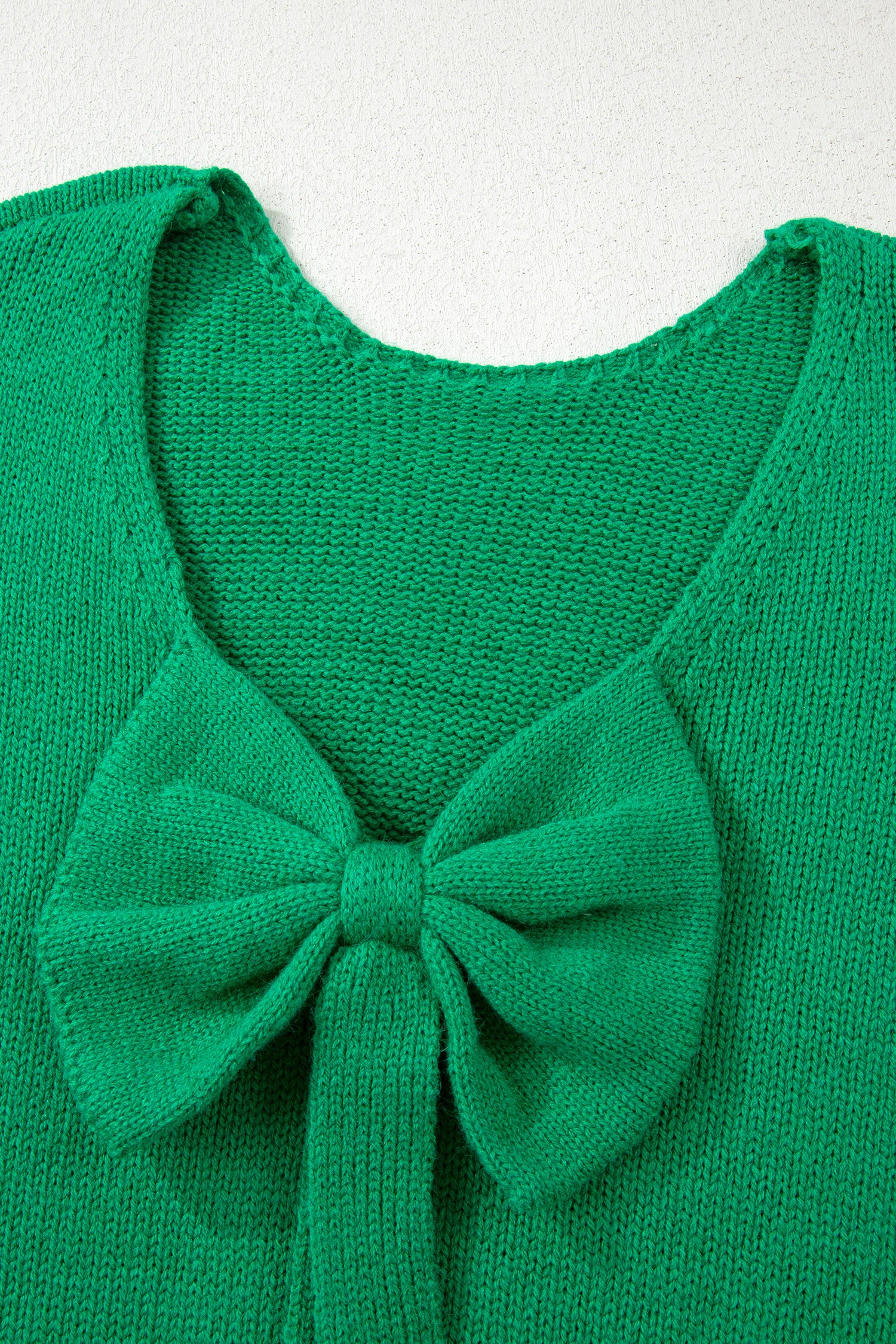 Bright Green Bow Backless Bubble Sleeve Sweater