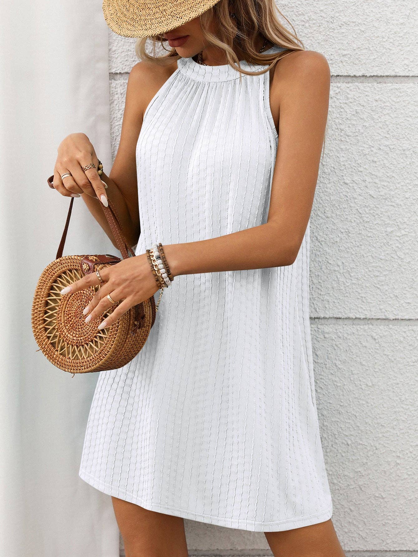 Black Halter Neck Sleeveless Swing Mini Dress Summer