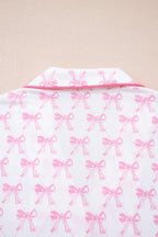 Pink Bow Print Long Sleeve Shirt and Pants Soft Pajama Set