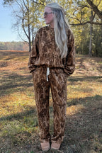Camo Print Oversized Sweatshirt Pants Two Piece Set