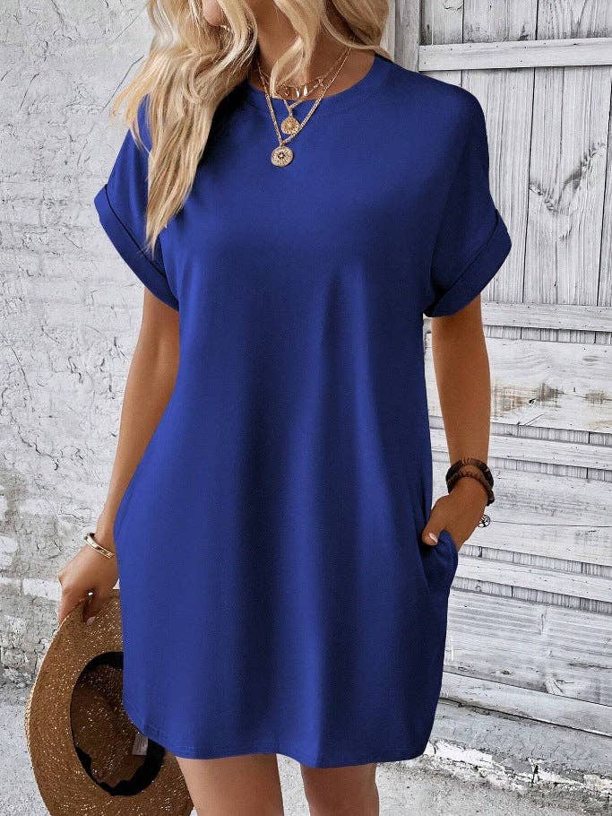Relaxed Fit Cotton Short Sleeve Pocket Dress for Summer