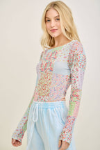 Spring Picnic Patch Mesh top HT7327