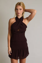 HALTER NECK TOP MID-RISE CHIFFON SKIRT