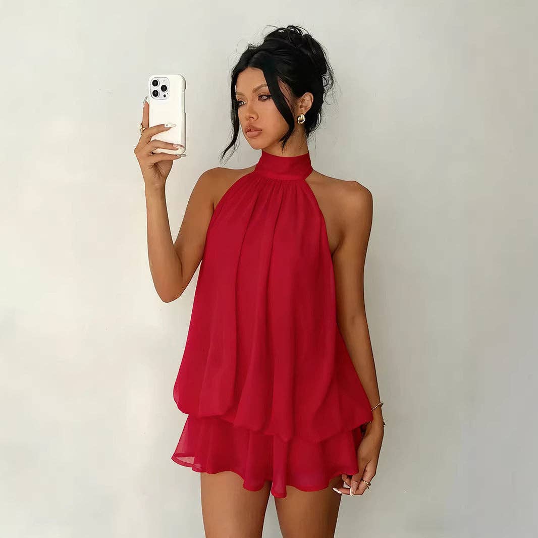 Halter Neck Backless Peplum Dress Set Summer Chic