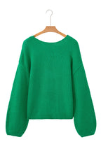 Bright Green Bow Backless Bubble Sleeve Sweater