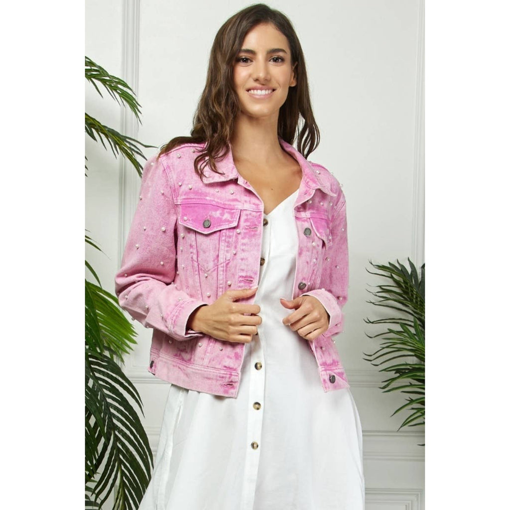 All Over Pearl Cropped Denim Jacket