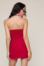 SOLID COLOR FRONT POCKET A-LINE TUBE MINI DRESS