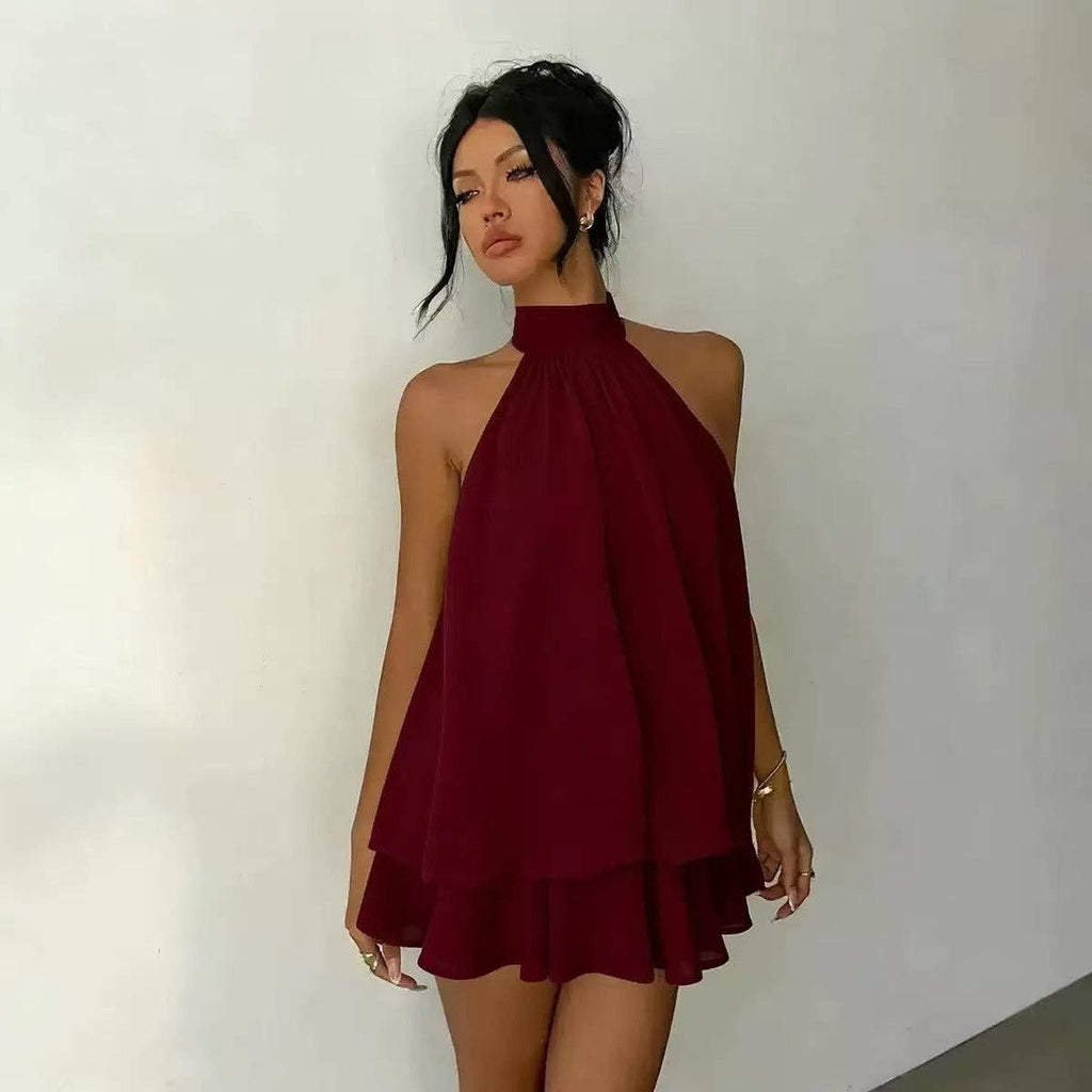 Halter Neck Backless Peplum Dress Set Summer Chic