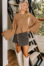 Camel Hollowed Detail Wide Sleeve Loose Pullover Sweater