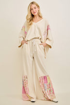 Mineral Washed Spring Picnic Print Ruffle Flare Pants HP7117