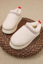 White Embroidered Sherpa Plush Thick Sole Winter Slippers