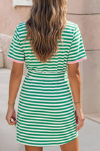 Nautical Tie Contrast Trim Round Neck T Shirt Mini Dress