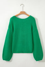 Bright Green Bow Backless Bubble Sleeve Sweater
