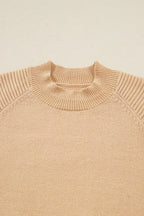 Smoke Gray High Neck Puff Sleeve Sweater Pleated Mini Skirt 2pcs Knitted Outfit