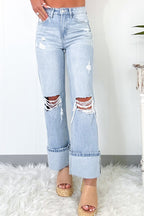 Beau Blue Light Wash Distressed Straight Jeans