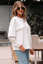 White Lace Long Sleeve Insert Drop Shoulder Tee