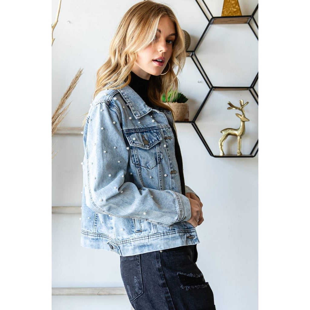 All Over Pearl Cropped Denim Jacket