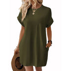 Relaxed Fit Cotton Short Sleeve Pocket Dress for Summer