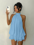 Halter Neck Backless Peplum Dress Set Summer Chic
