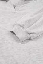 Light Grey Polo Collar V Neck Pullover and Drawstring Sweatpants Set