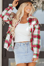 Red Christmas Plaid Casual Flannel Shacket