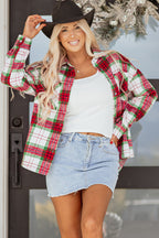 Red Christmas Plaid Casual Flannel Shacket