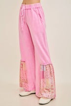 Mineral Washed Spring Picnic Print Ruffle Flare Pants HP7117