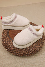White Embroidered Sherpa Plush Thick Sole Winter Slippers