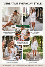 Beige Camo Print Pullover Top and Elastic Waist Casual Short Set